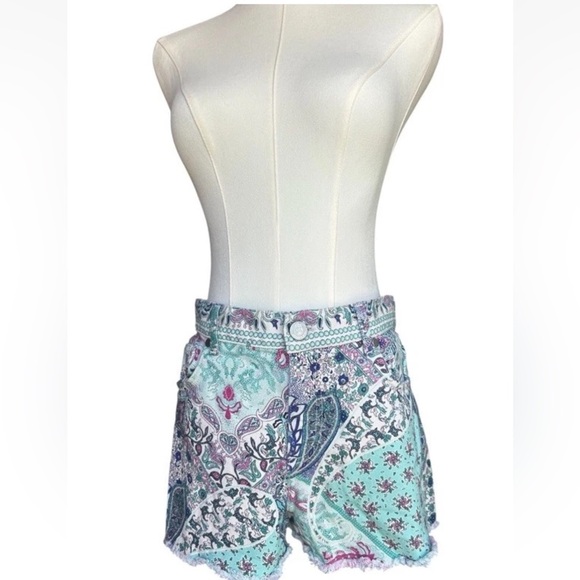 Gaëlle Paris Boho Paisley Patchwork Shorts Women’s Fringe Hem Festival Vibe - Picture 4 of 12